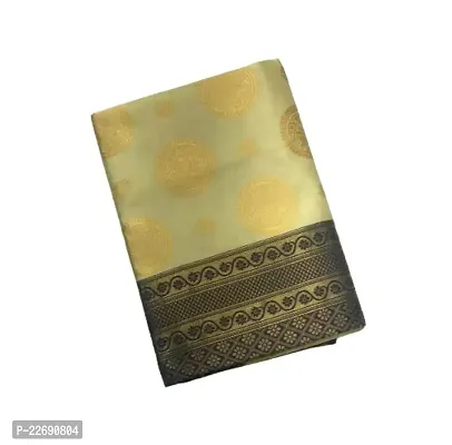 DOROLY Women's kanjivaram/kanchipuram Silk Blend Jacquard Woven Golden Zari Butta Saree With Blouse Piece-thumb0