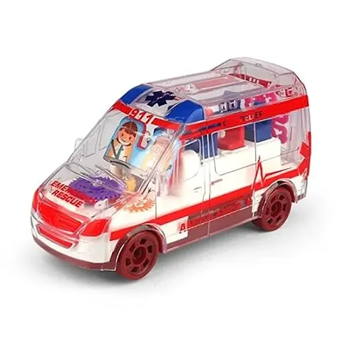 Transparent Gear Ambulance Police Racing Car Jeep Vehicle Toy for Kids|Boys|Girls with Light  Music and Bump  go Action (Color-as Shown), 3years.