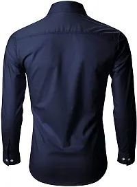 Mens Navy Blue Cotton Solid Long Sleeves Tailored Fit Casual Shirt-thumb2