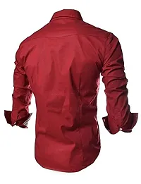 Stylish Cotton Red Solid Long Sleeves Slim Fit Casual Shirt For Men-thumb1