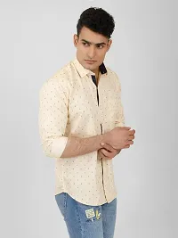 Beige Printed Slim Fit Casual Shirt for Men - 100% Cotton, Full Sleeves, Spread Collar-thumb2