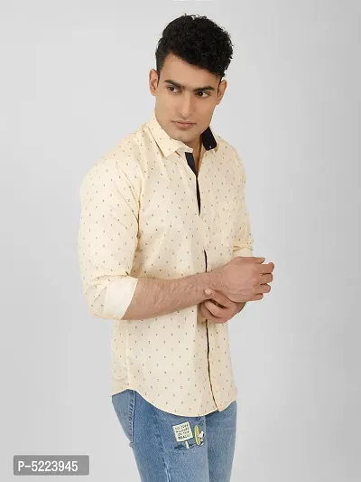 Beige Printed Slim Fit Casual Shirt for Men - 100% Cotton, Full Sleeves, Spread Collar-thumb3