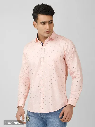 Pink Printed Slim Fit Casual Shirt for Men - 100% Cotton, Full Sleeves, Spread Collar-thumb3