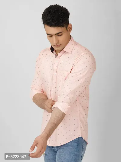 Pink Printed Slim Fit Casual Shirt for Men - 100% Cotton, Full Sleeves, Spread Collar-thumb2