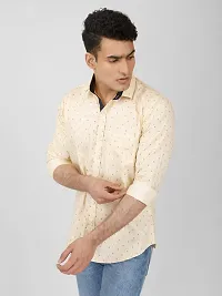Beige Printed Slim Fit Casual Shirt for Men - 100% Cotton, Full Sleeves, Spread Collar-thumb1