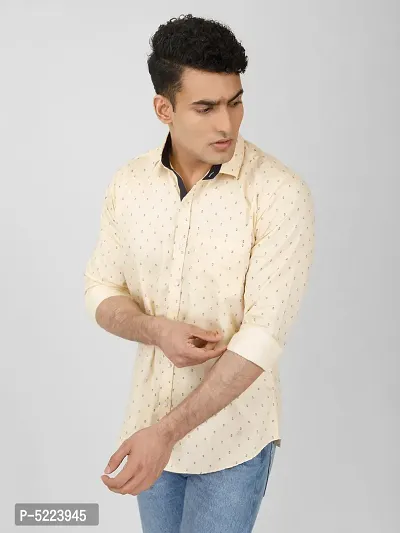 Beige Printed Slim Fit Casual Shirt for Men - 100% Cotton, Full Sleeves, Spread Collar-thumb2