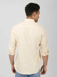 Beige Printed Slim Fit Casual Shirt for Men - 100% Cotton, Full Sleeves, Spread Collar-thumb3