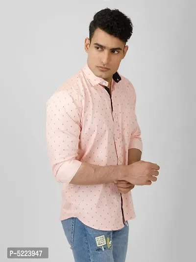 Pink Printed Slim Fit Casual Shirt for Men - 100% Cotton, Full Sleeves, Spread Collar