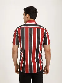 Black And Red Striped Tailored Fit Casual Shirt For Men - Cotton, Half Sleeves, Spread Collar-thumb2