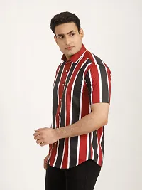 Black And Red Striped Tailored Fit Casual Shirt For Men - Cotton, Half Sleeves, Spread Collar-thumb1