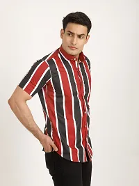 Black And Red Striped Tailored Fit Casual Shirt For Men - Cotton, Half Sleeves, Spread Collar-thumb3