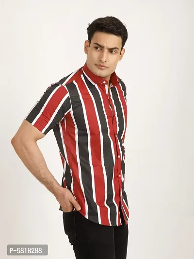 Black And Red Striped Tailored Fit Casual Shirt For Men - Cotton, Half Sleeves, Spread Collar-thumb4