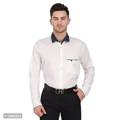 JIO FASHION Men's Regular Fit Shirt (NEW CUTPOKET SHIRT-101_White  Blue_X-Large)