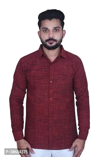 Reliable Maroon Khadi Cotton Solid Long Sleeves Casual Shirt For Men-thumb0