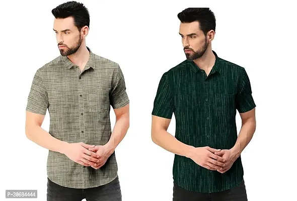 Reliable Multicoloured Khadi Cotton Solid Short Sleeves Casual Shirt For Men Pack Of 2