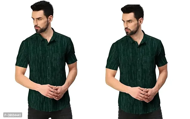 Reliable Green Khadi Cotton Solid Short Sleeves Casual Shirt For Men Pack Of 2