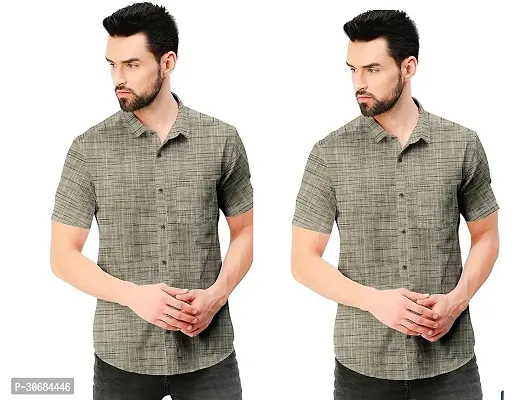 Reliable Grey Khadi Cotton Solid Short Sleeves Casual Shirt For Men Pack Of 2-thumb0