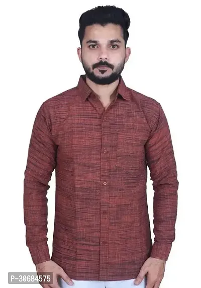 Reliable Maroon Khadi Cotton Solid Long Sleeves Casual Shirt For Men-thumb0