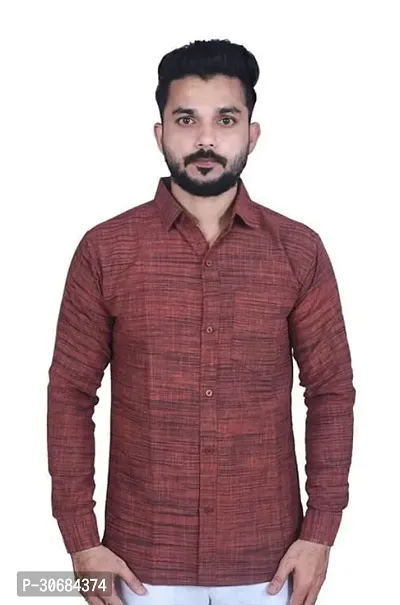 Reliable Maroon Khadi Cotton Solid Long Sleeves Casual Shirt For Men-thumb0