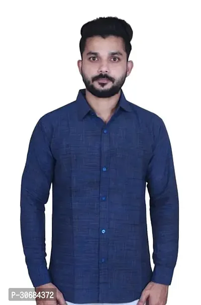 Reliable Blue Khadi Cotton Solid Long Sleeves Casual Shirt For Men