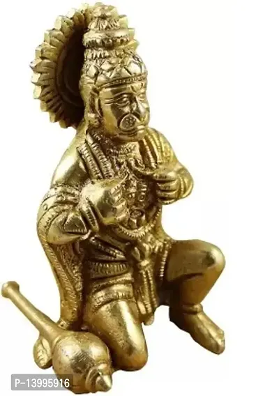Elegant Brass Sankatmochan Lord Hanuman Sculpture Decorative Showpiece - 10 cm-thumb0