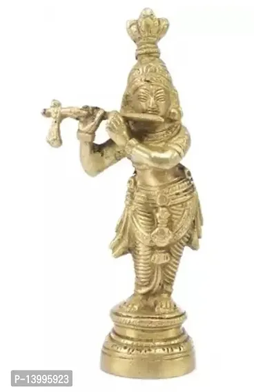 Elegant Brass Lord Krishna Decorative Showpiece - 15 cm