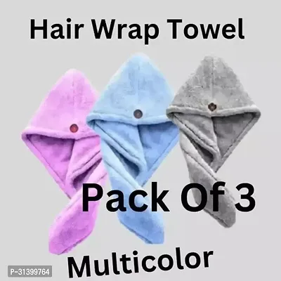 Designer Multicoloured Microfiber Solid Hair Wrap Bath Towels Pack Of 3-thumb0