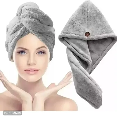 Designer Grey Microfiber Solid Hair Wrap Bath Towels-thumb0