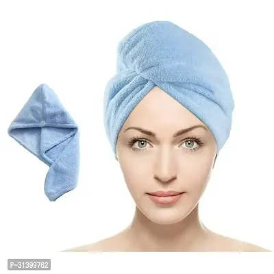 Designer Blue Microfiber Solid Hair Wrap Bath Towels-thumb0