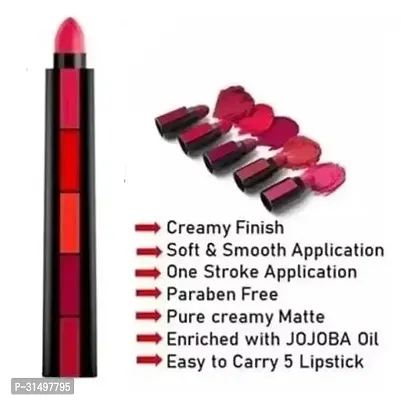 Fab 5 5-In-1 Lipstick 7.5Gm Five Shades In One Long Lasting, Matte Finish Non Drying Formula With Intense Color Payoff Compact Easy To Use