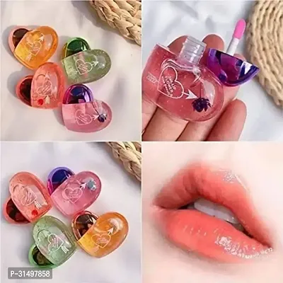 Lip Gloss Tint For Dry And Chapped Lips In Cute Heart-Shaped Packaging Hydrating Lip Gloss For Dry Lips - Multicolour Metallic-Finished Packaging -Pack Of 4-thumb0