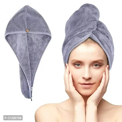 Designer Grey Microfiber Solid Hair Wrap Bath Towels-thumb0