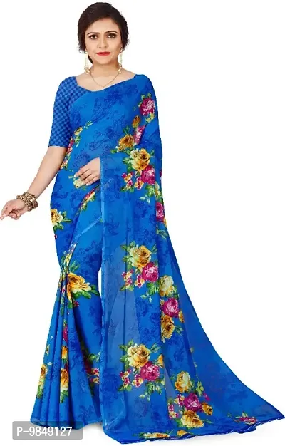 Printed daily wear Georgette Saree with Blouse-thumb0