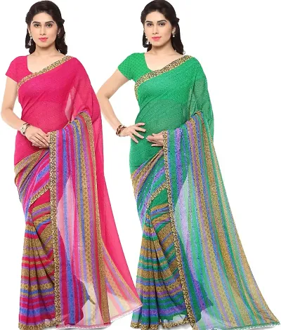 Pack of 2 Georgette Printed Sarees with Blouse Piece