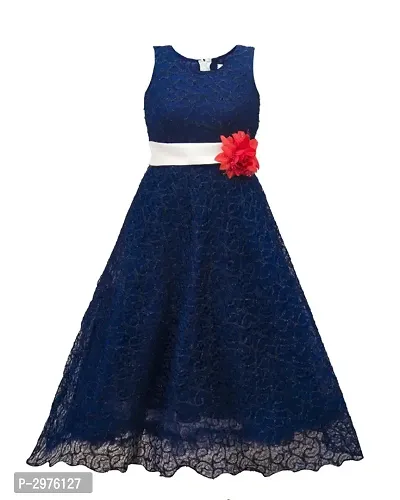 Kid's Blue Embellished Fit And Flare Dress-thumb0