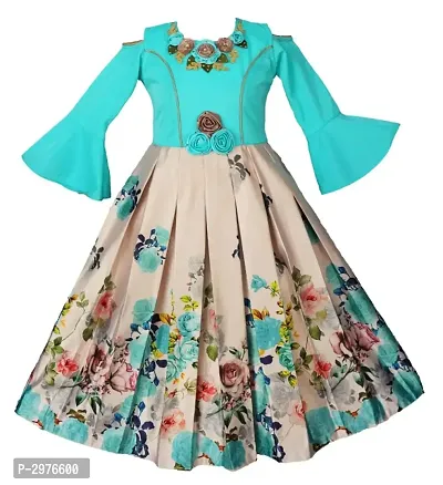 Bell Sleeves Blue Dress for Girls-thumb0