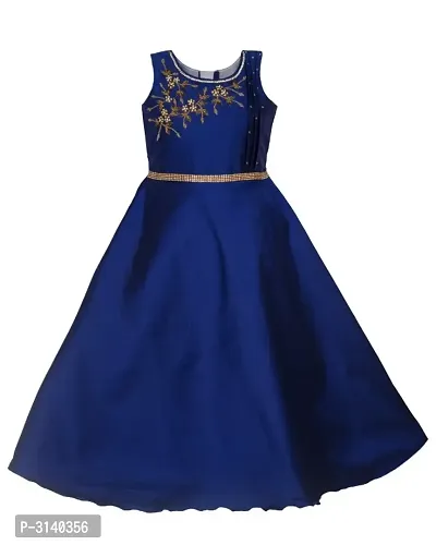 Kid Girls Blue Silk Blend Embellished Fit And Flare Dress-thumb0