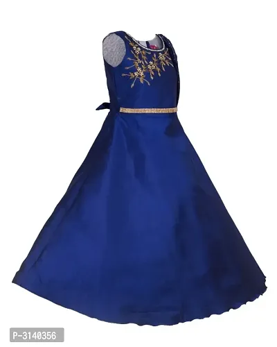 Kid Girls Blue Silk Blend Embellished Fit And Flare Dress-thumb2