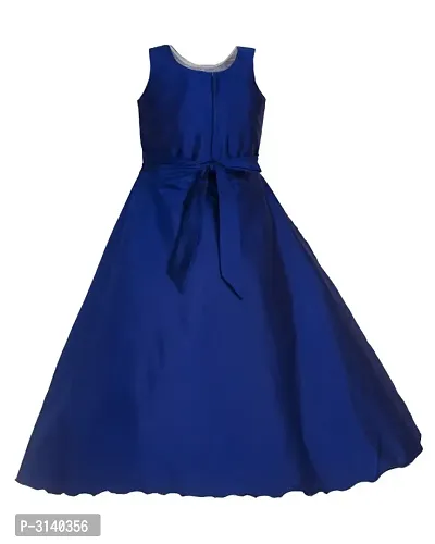 Kid Girls Blue Silk Blend Embellished Fit And Flare Dress-thumb3