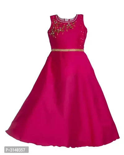 Kid Girls Pink Silk Blend Embellished Fit And Flare Dress-thumb0