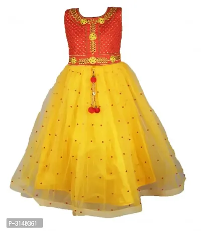 Kid Girls Yellow Silk Blend Embellished Fit And Flare Dress-thumb0