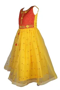 Kid Girls Yellow Silk Blend Embellished Fit And Flare Dress-thumb1