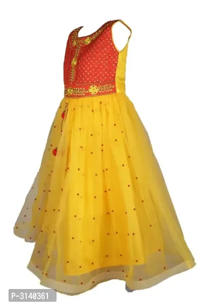 Kid Girls Yellow Silk Blend Embellished Fit And Flare Dress-thumb2