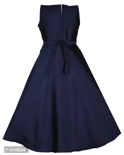 Kid Girls Navy Blue Silk Blend Embellished Fit And Flare Dress-thumb3