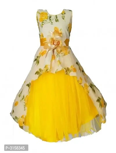 Girls Embellished Yellow Silk Blend Fit And Flare Dress