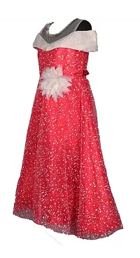 Girls Embellished Red Silk Blend Fit And Flare Dress-thumb1