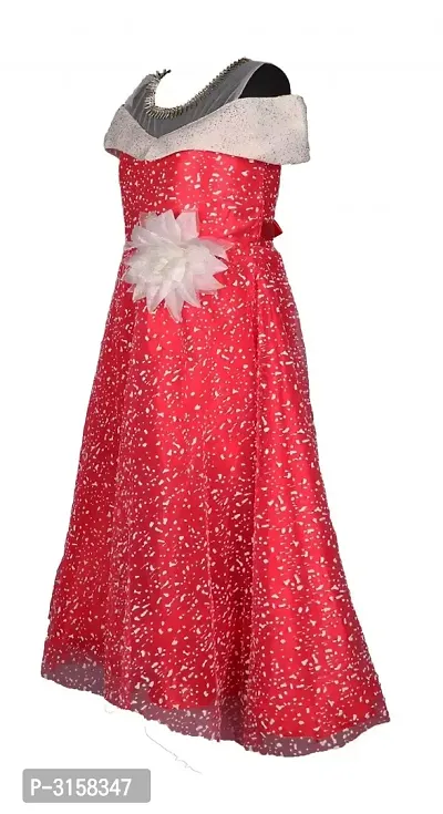 Girls Embellished Red Silk Blend Fit And Flare Dress-thumb2