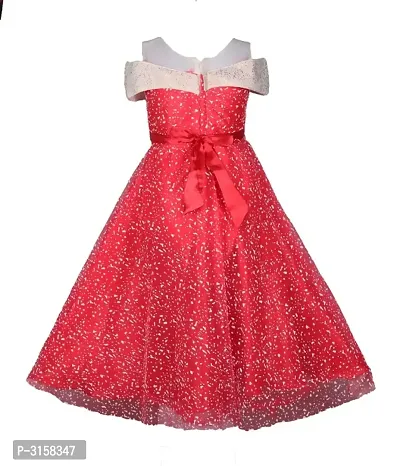 Girls Embellished Red Silk Blend Fit And Flare Dress-thumb3