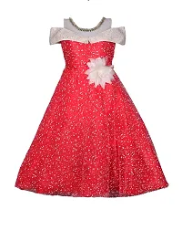 Girls Embellished Red Silk Blend Fit And Flare Dress-thumb3