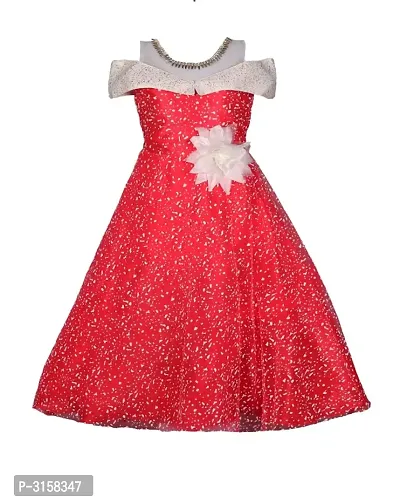 Girls Embellished Red Silk Blend Fit And Flare Dress-thumb4